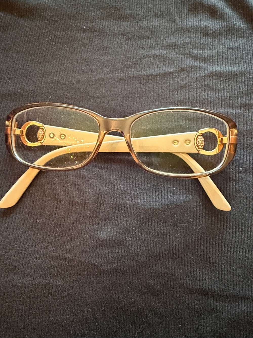 Gucci classic prescription glasses in brown and cream with crystals